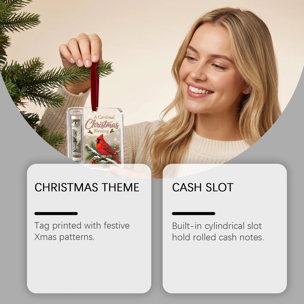 Christmas Acrylic Cash Holder Ornament Reusable Display Stand Hanging Tree Decoration Party Table Ornament Festive Gift Decor