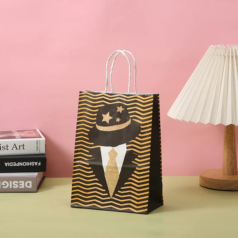5 pcs Kraft Paper Bags Snowman Christmas Gift Bags with Handle 15x8x21cm Cookie Packaging Bags Wedding Party Favor Boxes