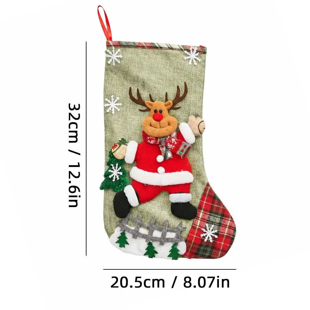 Christmas Stocking with Santa Snowman Reindeer Hanging Decorations Personalized Gift Bag Holiday Home Christmas Party Decor