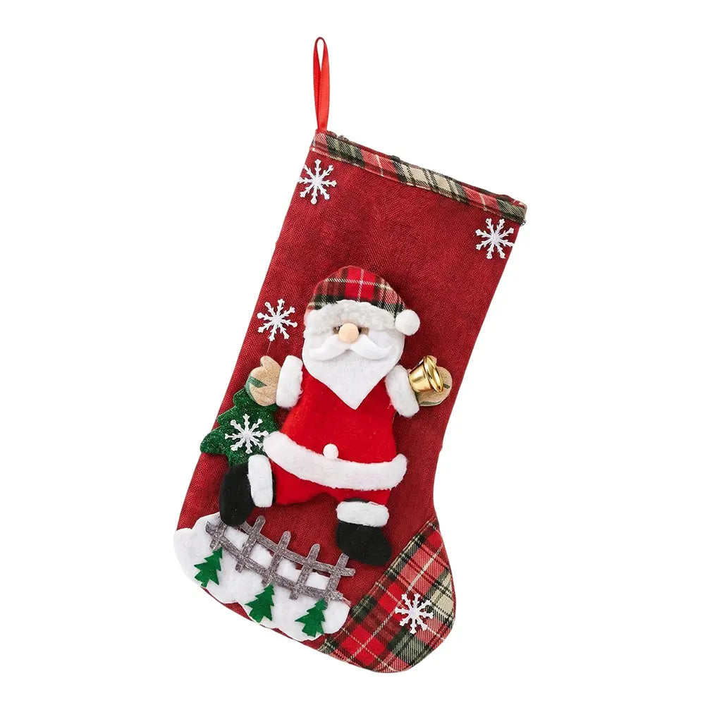 Christmas Stocking with Santa Snowman Reindeer Hanging Decorations Personalized Gift Bag Holiday Home Christmas Party Decor