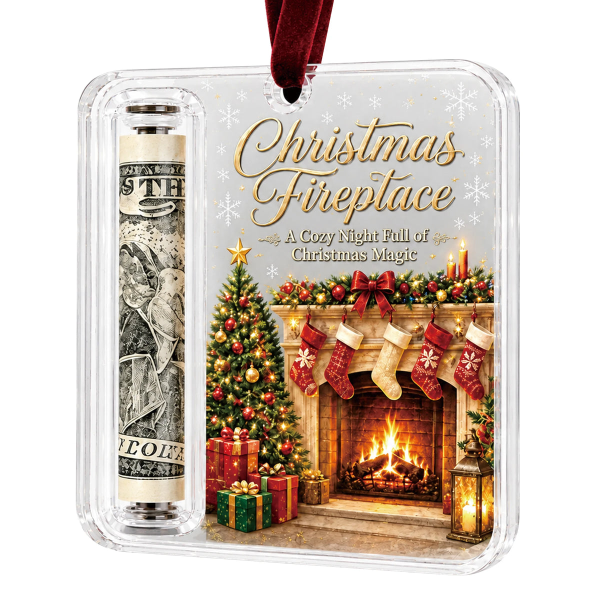 Christmas Acrylic Cash Holder Ornament Reusable Display Stand Hanging Tree Decoration Party Table Ornament Festive Gift Decor