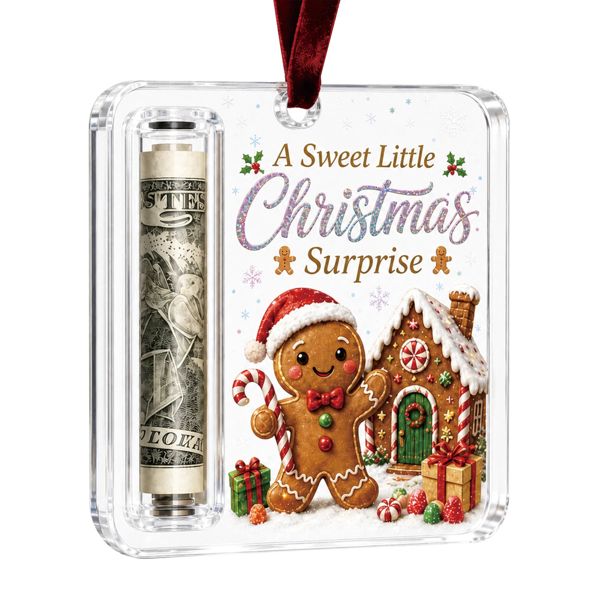 Christmas Acrylic Cash Holder Ornament Reusable Display Stand Hanging Tree Decoration Party Table Ornament Festive Gift Decor