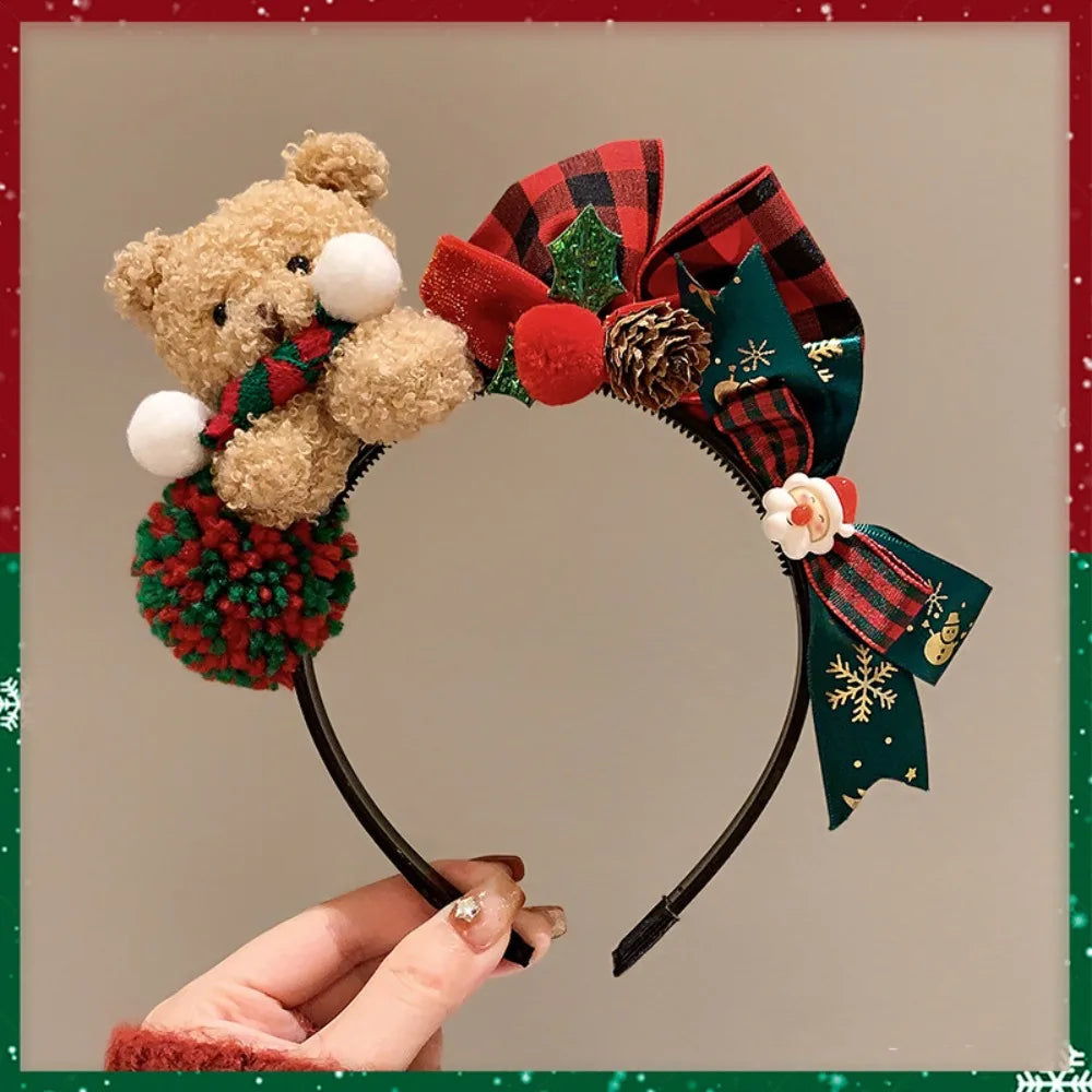 Christmas Decoration Christmas Headband Elk Hair Hoop Santa Antlers Headband Reindeer Party Dress Up Plush Bow Red Hair Band