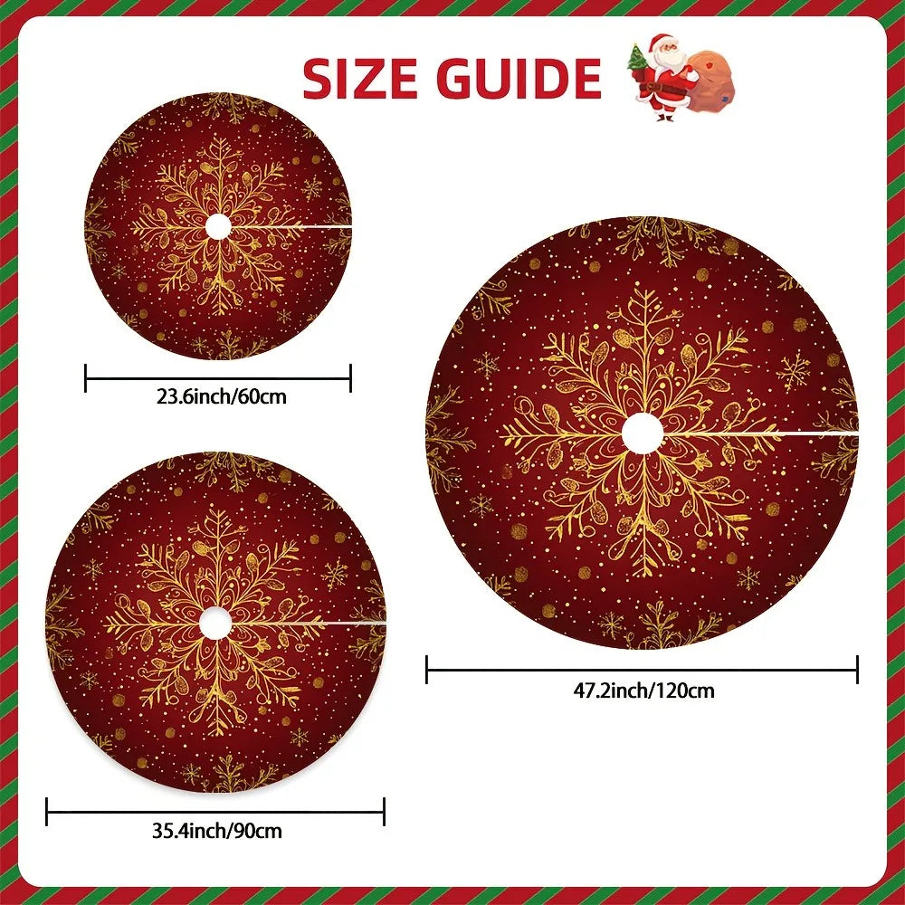 Christmas Tree Skirt Red Golden Snowflake Print for Holiday Home Indoor Party New Year Festive Ornament Decoration Supplies