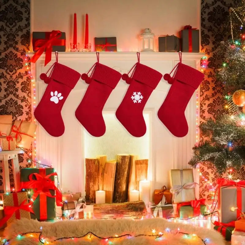 Christmas Stocking Treats Holder Bag Acrylic Fibre Stocking with Integrated Loop for Railings, Doorway, Wall, and Store Y5GB