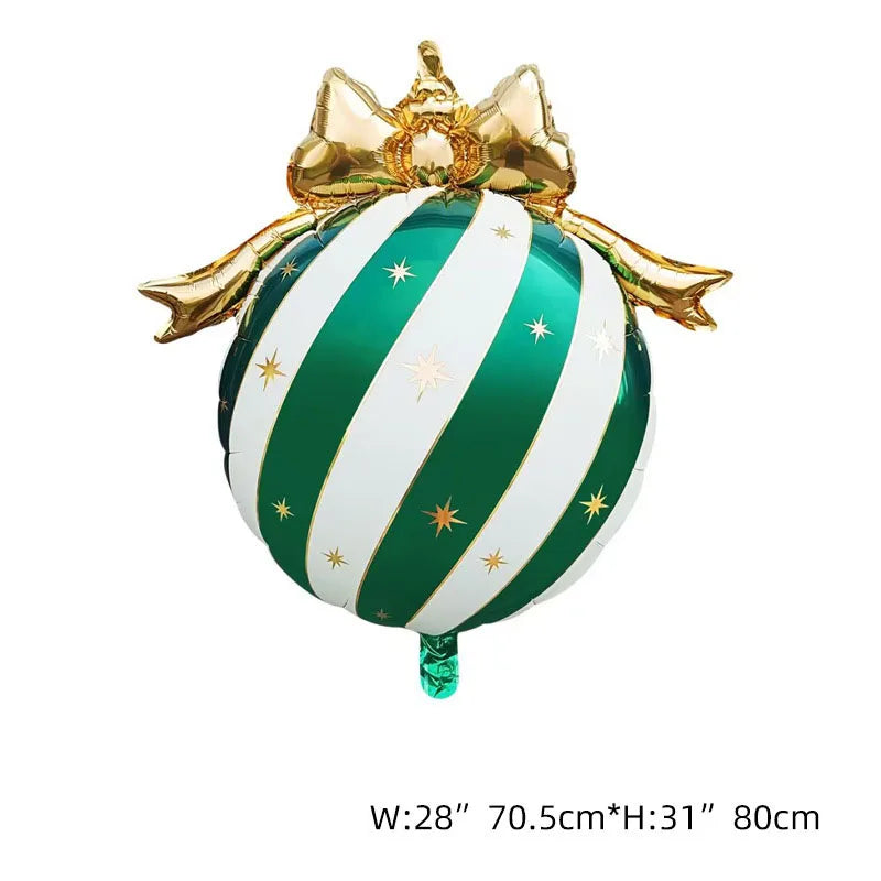 Christmas Ornament Ball Foil Balloon Striped Star Balloons Golden Bow Xmas Tree Hanging Decor Merry Christmas Ballons