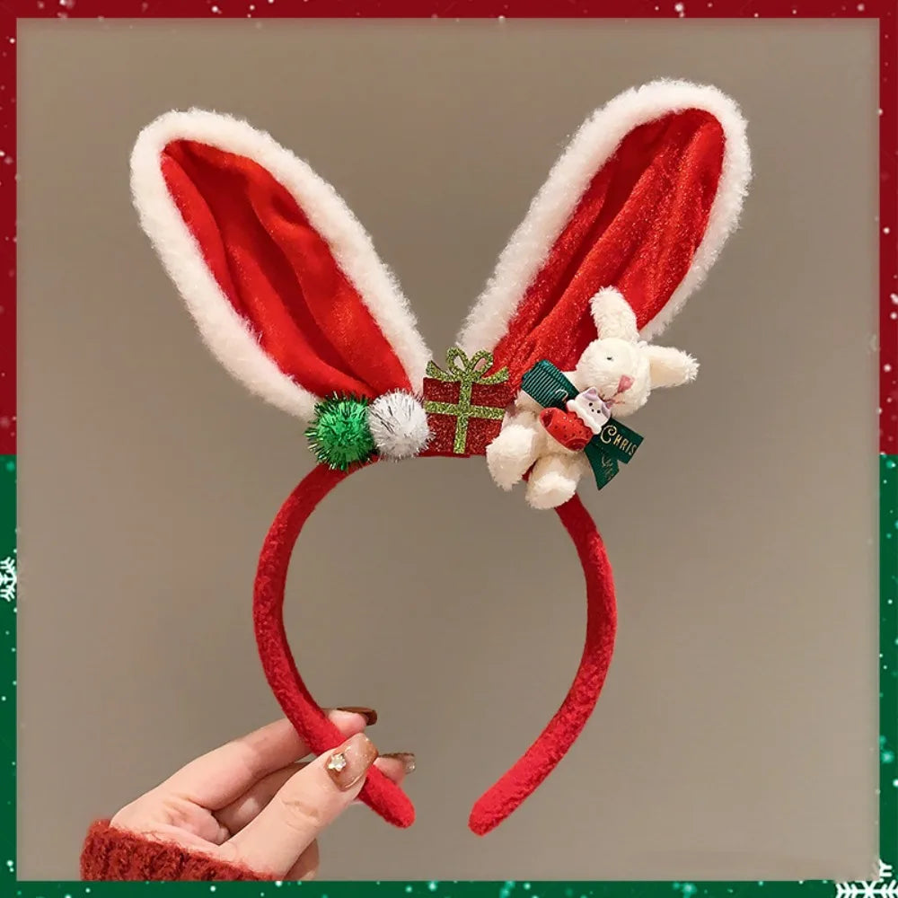 Christmas Decoration Christmas Headband Elk Hair Hoop Santa Antlers Headband Reindeer Party Dress Up Plush Bow Red Hair Band