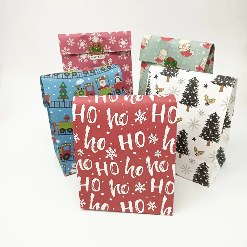 Christmas Kraft Paper Bags Merry Christmas Cookie Candy Gift Packaging Bags 2026 New Year Party Favors Packing Supplies