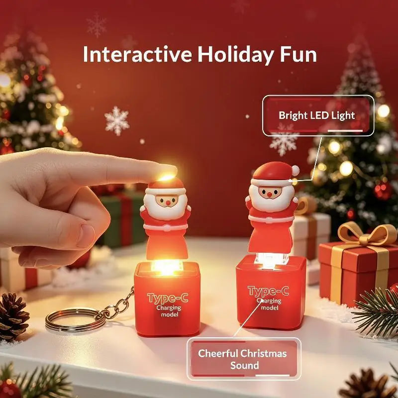 Christmas Luminous Santa Keychain with Sound Stress Relief Creative Keyring for Xmas Tree Decor Holiday Souvenir Gift