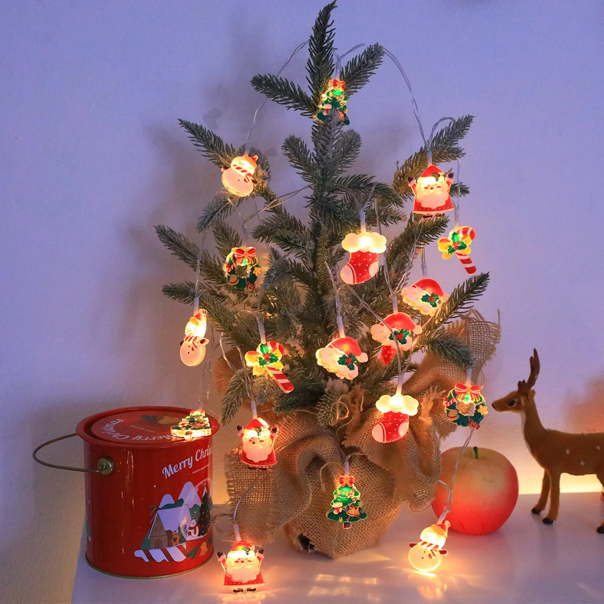 LED Christmas String Lights，with Santa/Snowman/Candy Cane/Christmas Stocking/Snowflake Designs, for Christmas Party/Indoor/Tree