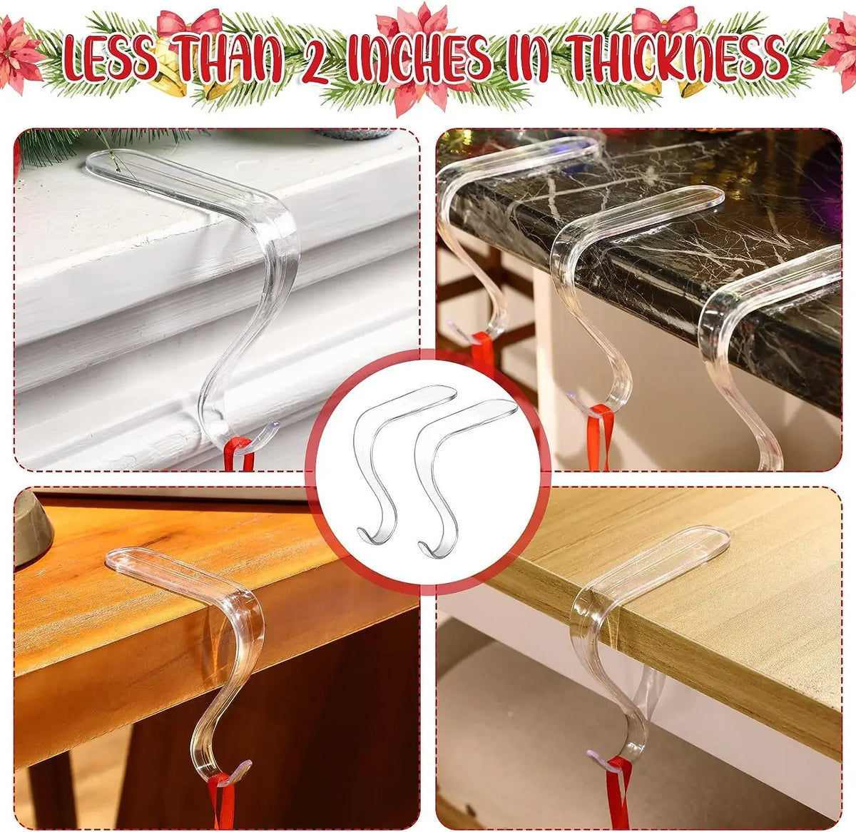 10pcs Christmas Stocking Holders  Acrylic Stocking Hangers for Party Xmas Decor Fireplace Stockings Holders Clear Stocking Holde