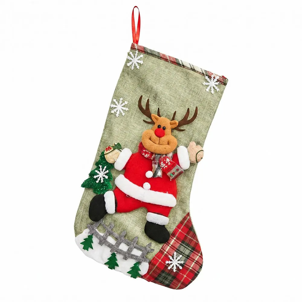 Christmas Stocking with Santa Snowman Reindeer Hanging Decorations Personalized Gift Bag Holiday Home Christmas Party Decor