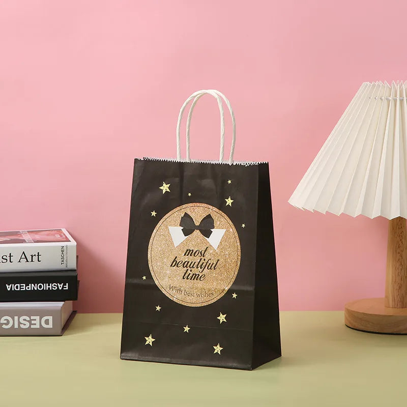 5 pcs Kraft Paper Bags Snowman Christmas Gift Bags with Handle 15x8x21cm Cookie Packaging Bags Wedding Party Favor Boxes