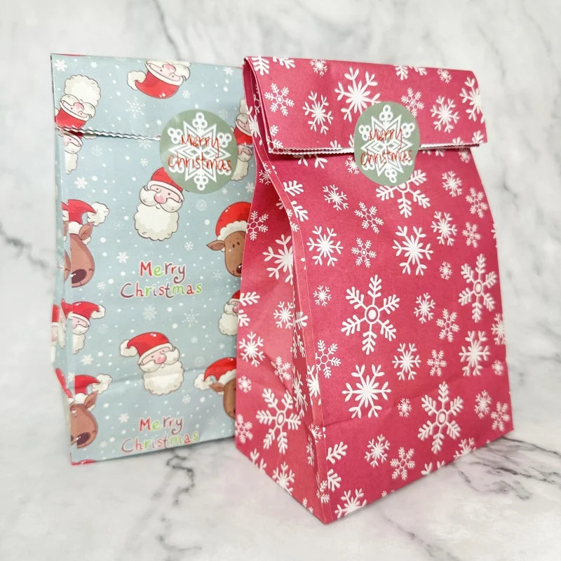Christmas Kraft Paper Bags Merry Christmas Cookie Candy Gift Packaging Bags 2026 New Year Party Favors Packing Supplies
