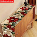 Christmas Decorations Table Runner Poinsettia and Pine Needles Print Polyester Tablecloth Winter Xmas Party Dining Table Decor