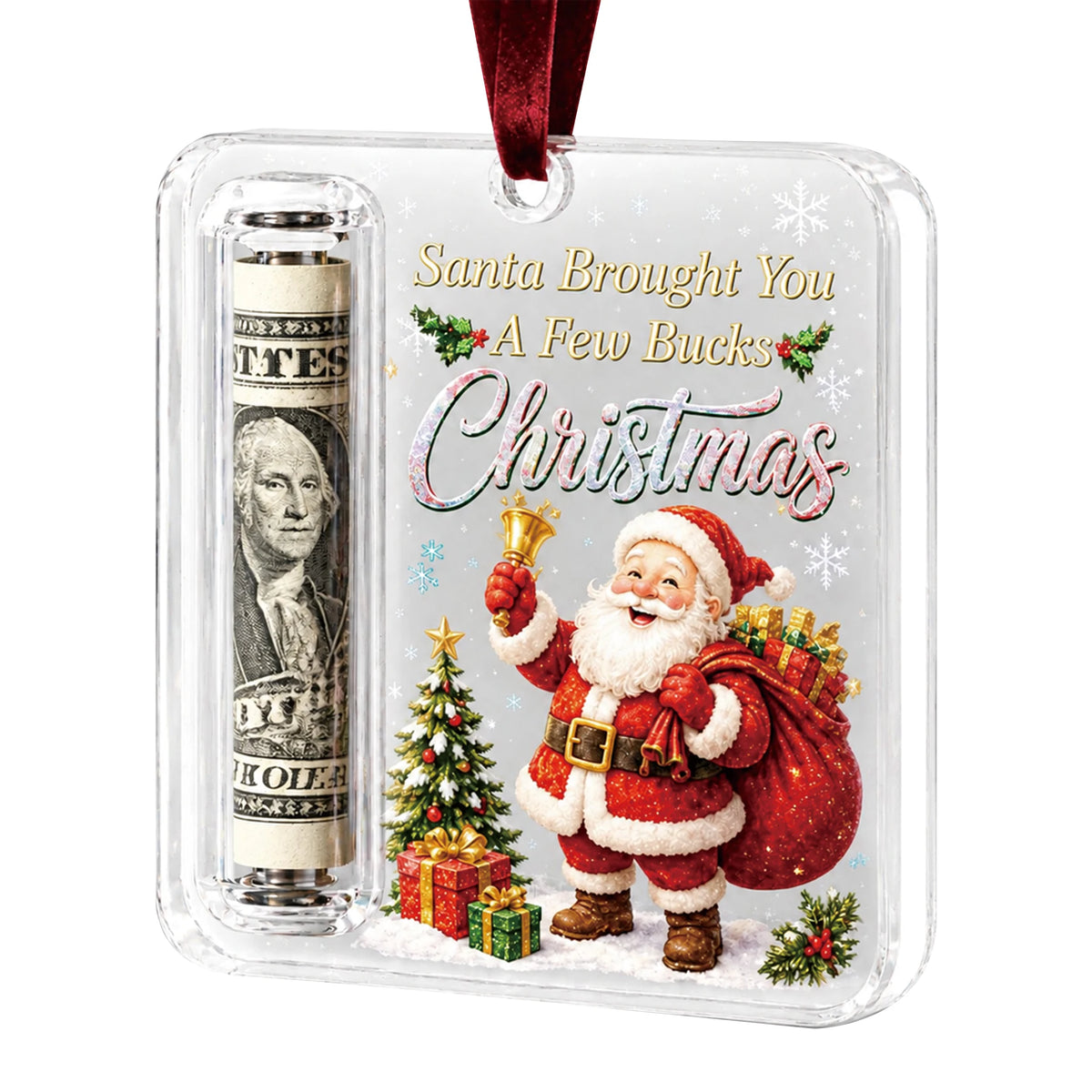 Christmas Acrylic Cash Holder Ornament Reusable Display Stand Hanging Tree Decoration Party Table Ornament Festive Gift Decor