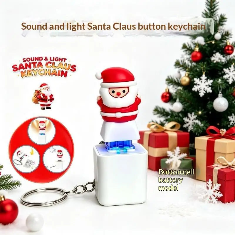 Christmas Luminous Santa Keychain with Sound Stress Relief Creative Keyring for Xmas Tree Decor Holiday Souvenir Gift