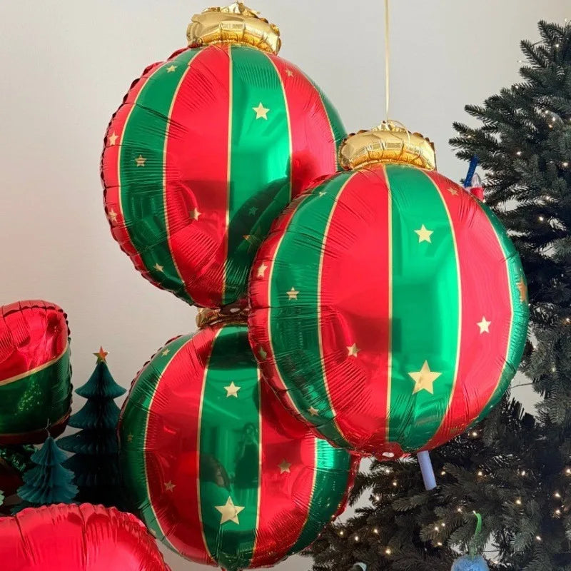Christmas Ornament Ball Foil Balloon Striped Star Balloons Golden Bow Xmas Tree Hanging Decor Merry Christmas Ballons