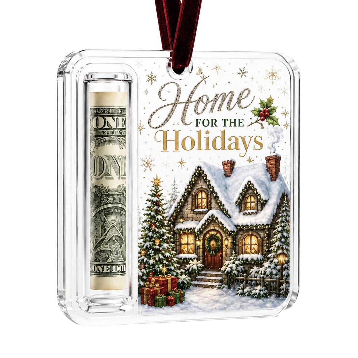 Christmas Acrylic Cash Holder Ornament Reusable Display Stand Hanging Tree Decoration Party Table Ornament Festive Gift Decor
