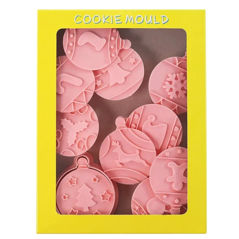 Christmas Cookie Cutter Set 8-Piece 3D Stamps Gingerbread Santa Tree Snowman Bells Snowflakes Baking Molds for Holiday Cookies