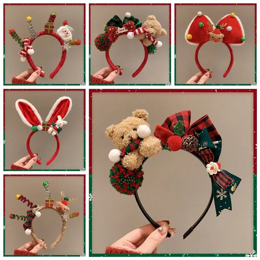 Christmas Decoration Christmas Headband Elk Hair Hoop Santa Antlers Headband Reindeer Party Dress Up Plush Bow Red Hair Band