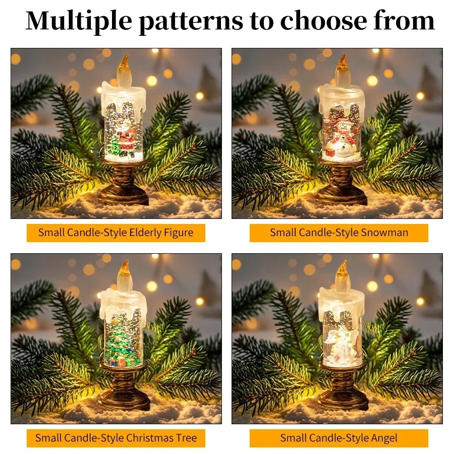 Christmas LED Candle Light Flameless Rotating Waterfall Sparkling Candle Light Crystal Electronic Candle Desktop Decoration Gift