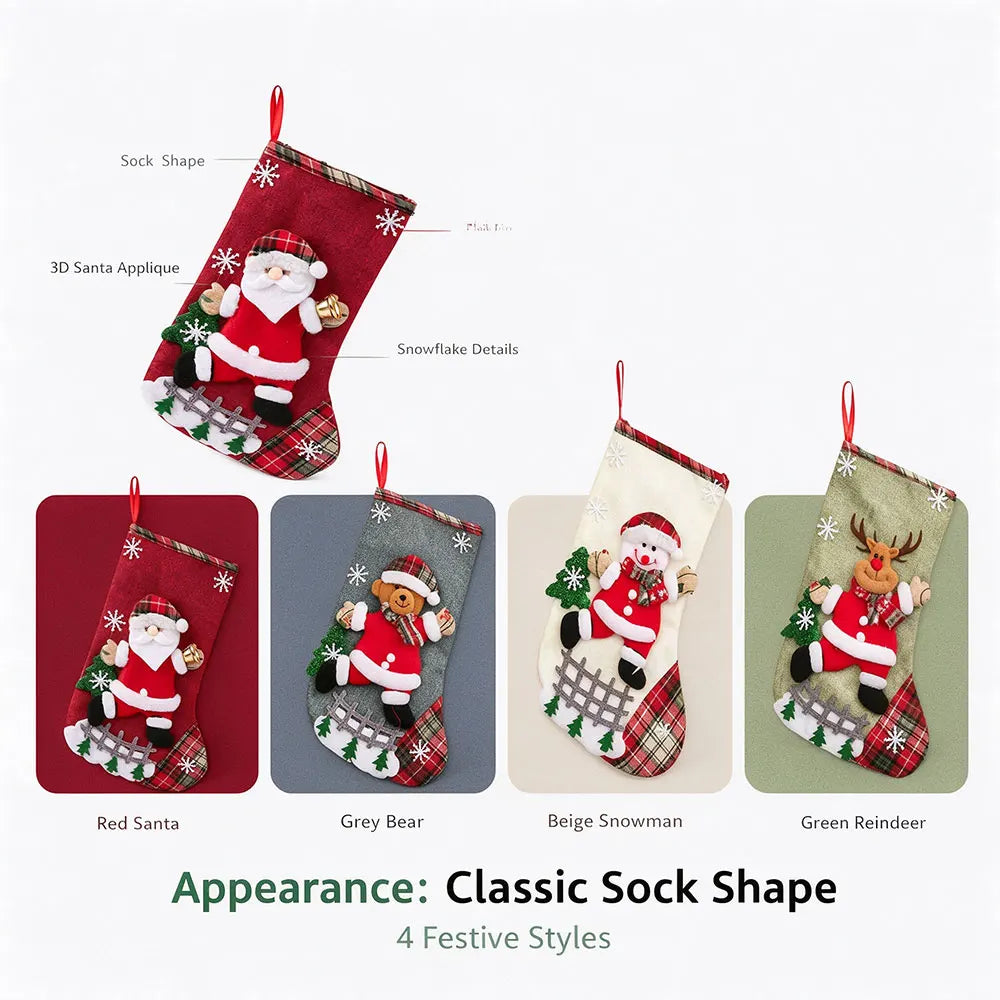 Christmas Stocking with Santa Snowman Reindeer Hanging Decorations Personalized Gift Bag Holiday Home Christmas Party Decor