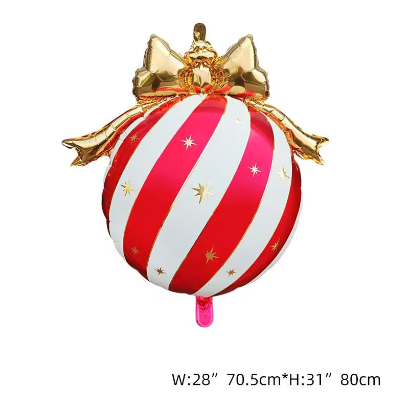 Christmas Ornament Ball Foil Balloon Striped Star Balloons Golden Bow Xmas Tree Hanging Decor Merry Christmas Ballons