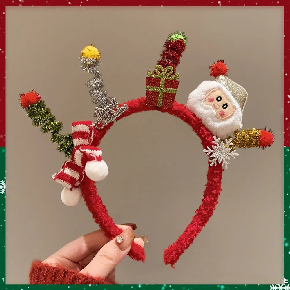 Christmas Decoration Christmas Headband Elk Hair Hoop Santa Antlers Headband Reindeer Party Dress Up Plush Bow Red Hair Band