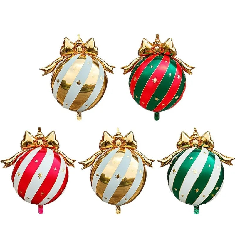 Christmas Ornament Ball Foil Balloon Striped Star Balloons Golden Bow Xmas Tree Hanging Decor Merry Christmas Ballons
