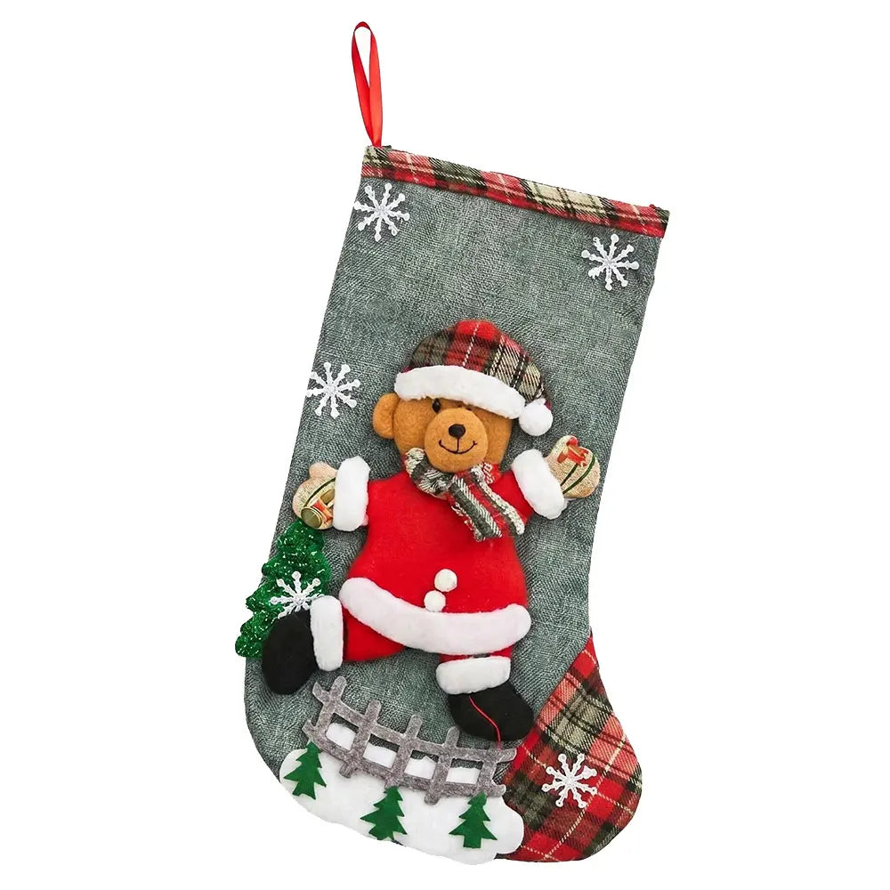 Christmas Stocking with Santa Snowman Reindeer Hanging Decorations Personalized Gift Bag Holiday Home Christmas Party Decor