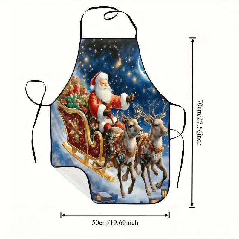 Christmas‑Themed Printed Neck‑Hanging Apron, Stain‑Resistant Kitchen Apron for Christmas Party, Family Dinner, Baking & Cooking