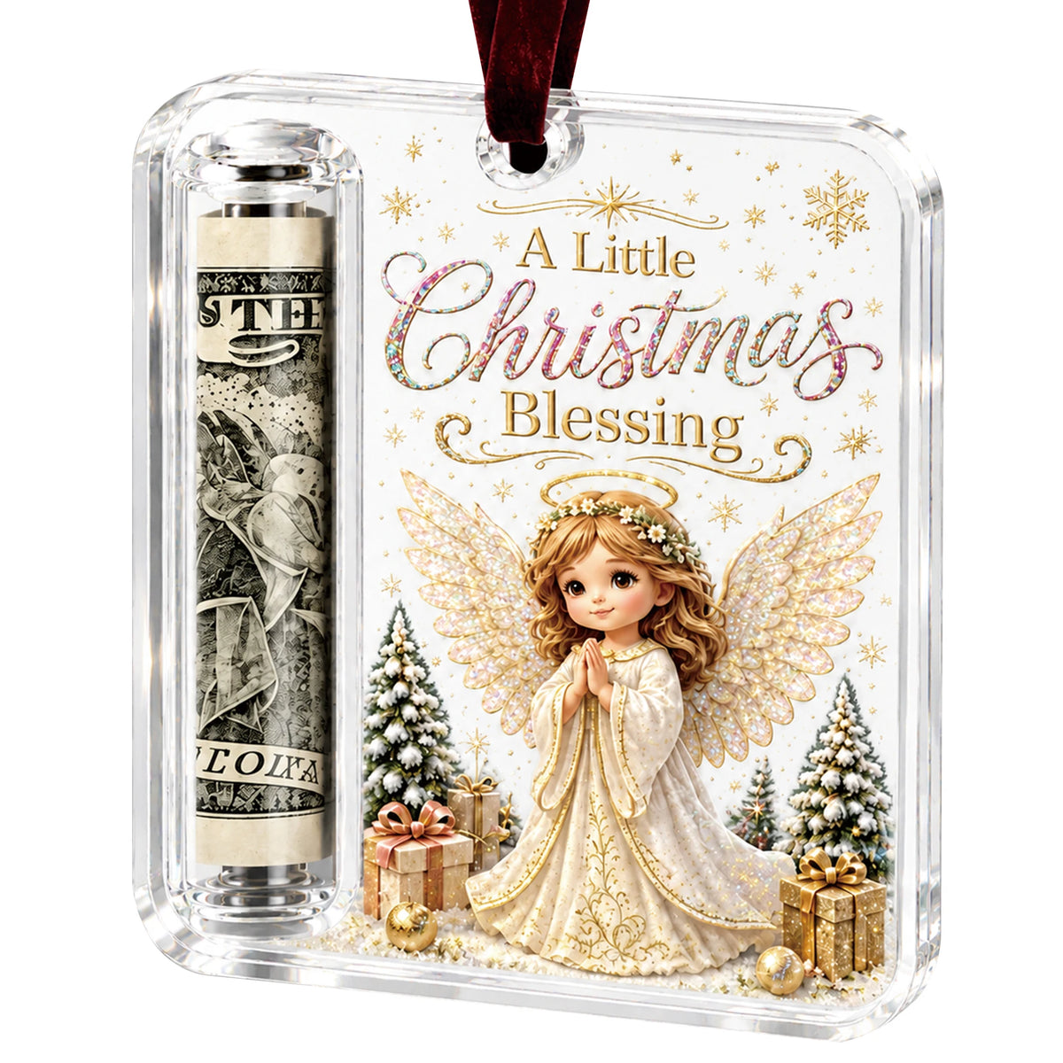 Christmas Acrylic Cash Holder Ornament Reusable Display Stand Hanging Tree Decoration Party Table Ornament Festive Gift Decor