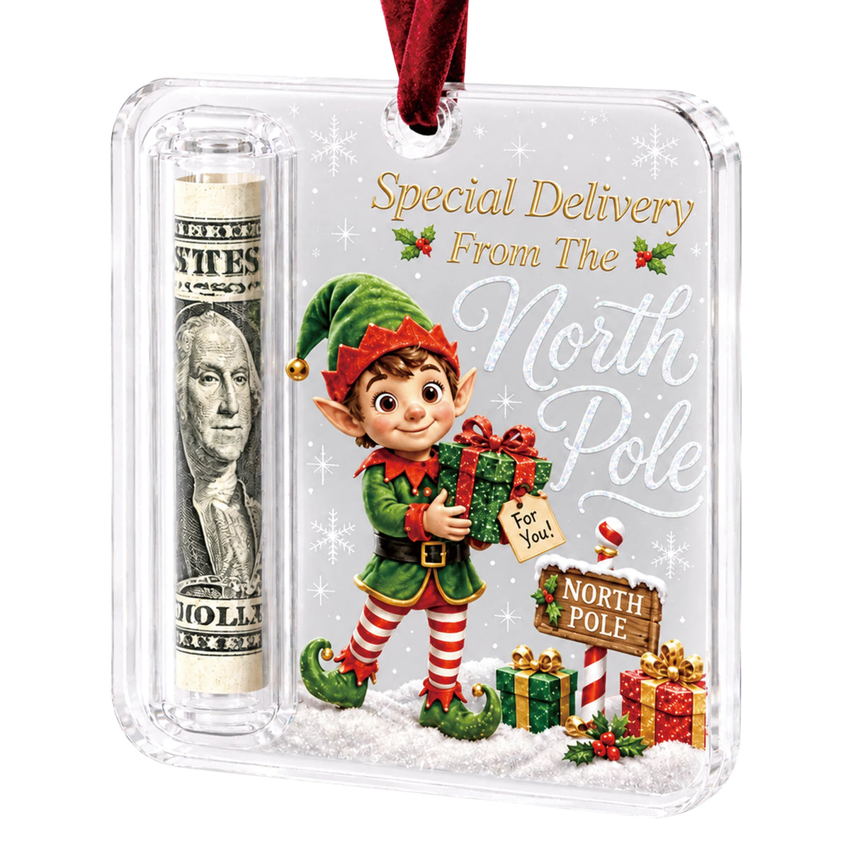 Christmas Acrylic Cash Holder Ornament Reusable Display Stand Hanging Tree Decoration Party Table Ornament Festive Gift Decor