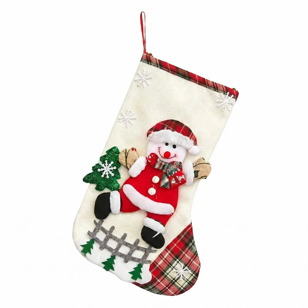 Christmas Stocking with Santa Snowman Reindeer Hanging Decorations Personalized Gift Bag Holiday Home Christmas Party Decor