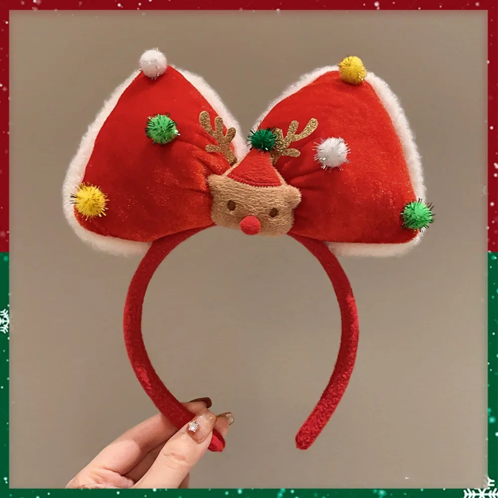 Christmas Decoration Christmas Headband Elk Hair Hoop Santa Antlers Headband Reindeer Party Dress Up Plush Bow Red Hair Band