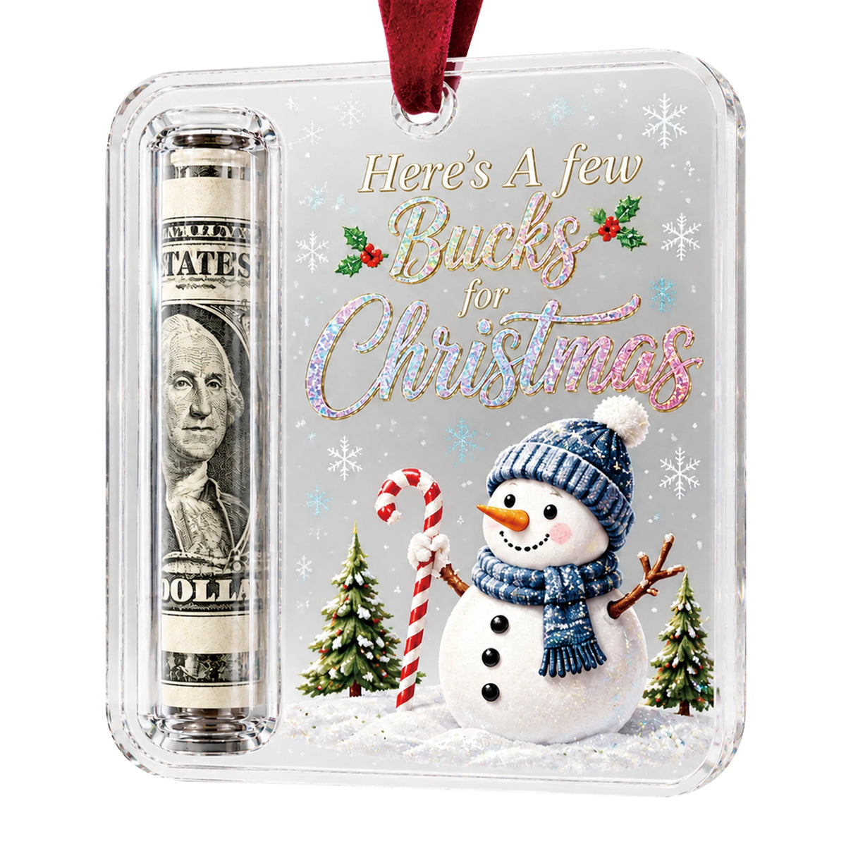 Christmas Acrylic Cash Holder Ornament Reusable Display Stand Hanging Tree Decoration Party Table Ornament Festive Gift Decor