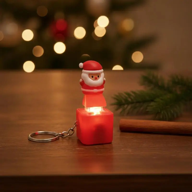 Christmas Luminous Santa Keychain with Sound Stress Relief Creative Keyring for Xmas Tree Decor Holiday Souvenir Gift