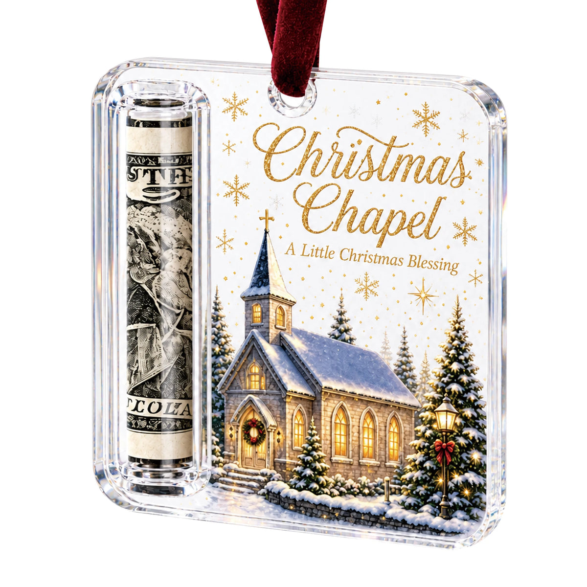 Christmas Acrylic Cash Holder Ornament Reusable Display Stand Hanging Tree Decoration Party Table Ornament Festive Gift Decor