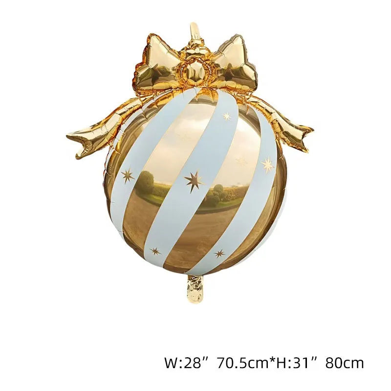 Christmas Ornament Ball Foil Balloon Striped Star Balloons Golden Bow Xmas Tree Hanging Decor Merry Christmas Ballons
