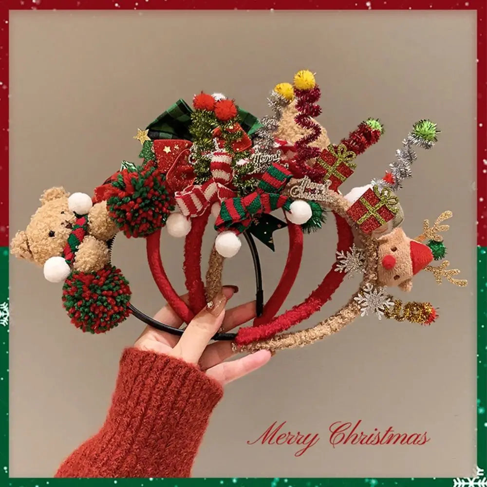 Christmas Decoration Christmas Headband Elk Hair Hoop Santa Antlers Headband Reindeer Party Dress Up Plush Bow Red Hair Band