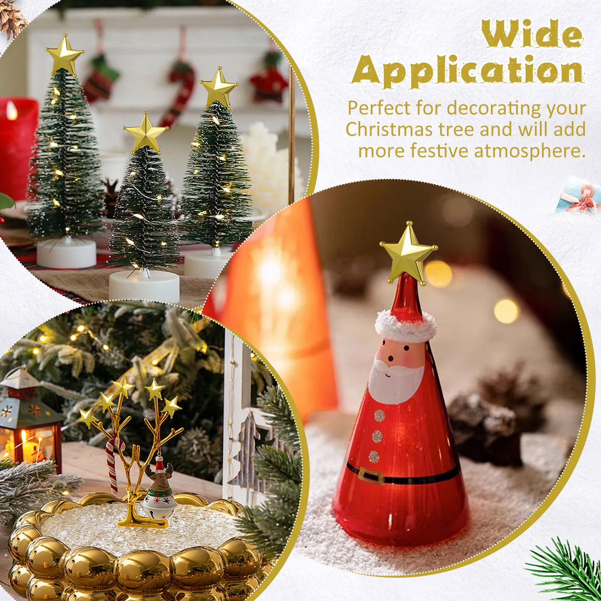 Christmas Tree Topper Stars 50 Pack Mini Gold Treetop Decorations for Home Holiday Party Decor