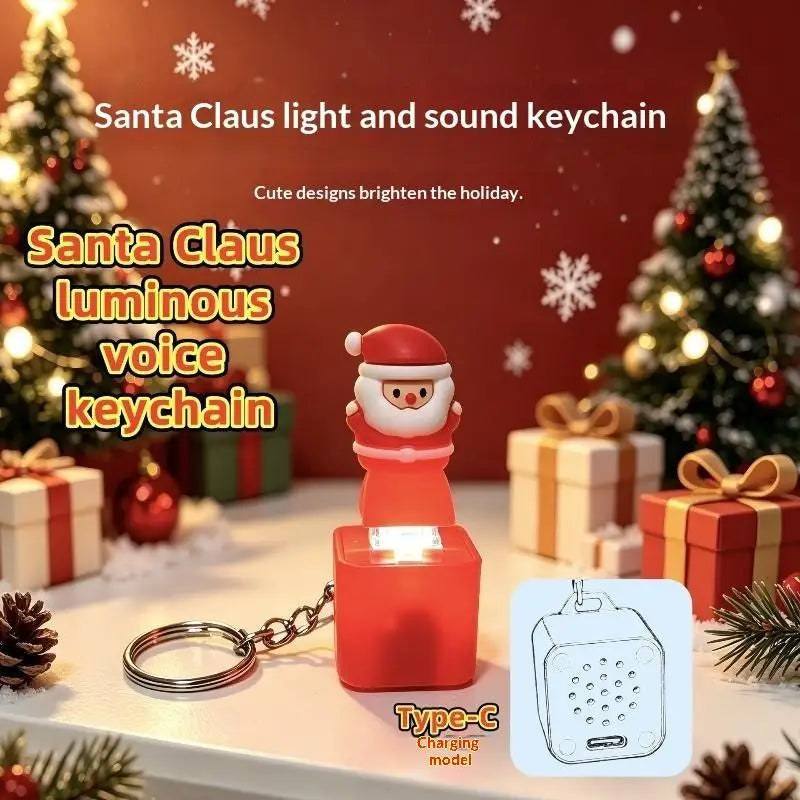 Christmas Luminous Santa Keychain with Sound Stress Relief Creative Keyring for Xmas Tree Decor Holiday Souvenir Gift