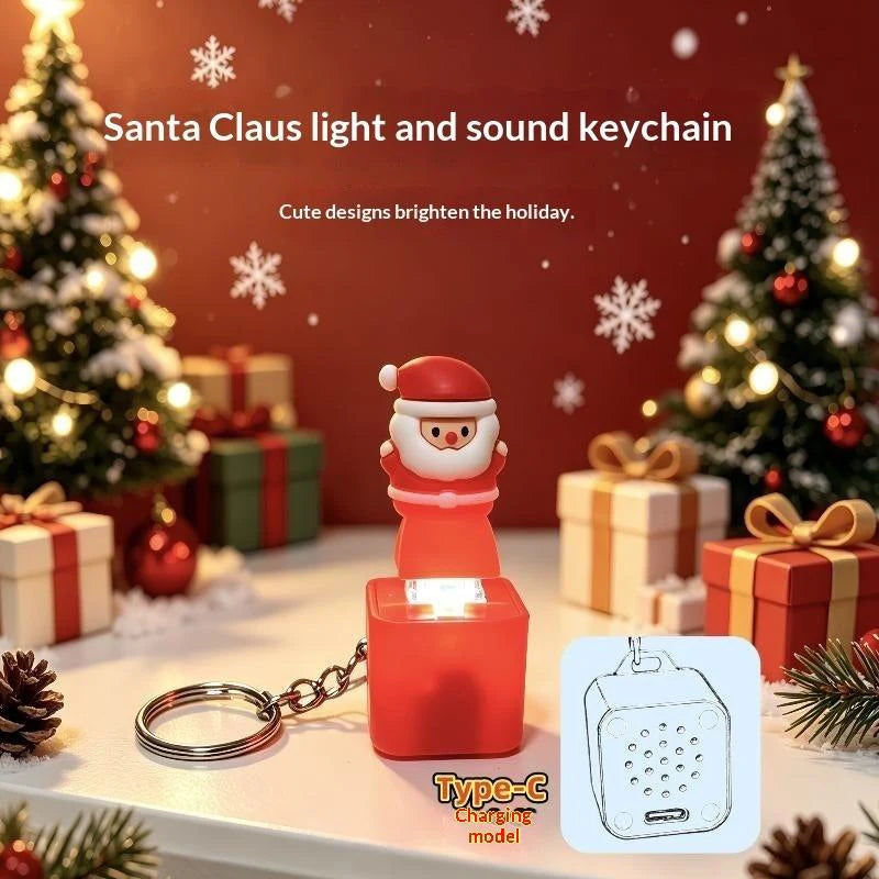 Christmas Luminous Santa Keychain with Sound Stress Relief Creative Keyring for Xmas Tree Decor Holiday Souvenir Gift