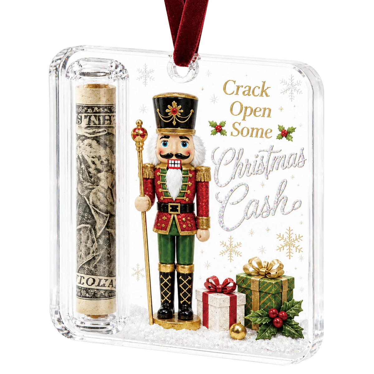 Christmas Acrylic Cash Holder Ornament Reusable Display Stand Hanging Tree Decoration Party Table Ornament Festive Gift Decor