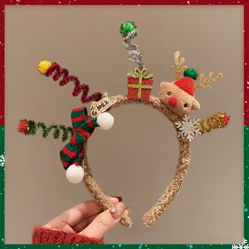 Christmas Decoration Christmas Headband Elk Hair Hoop Santa Antlers Headband Reindeer Party Dress Up Plush Bow Red Hair Band