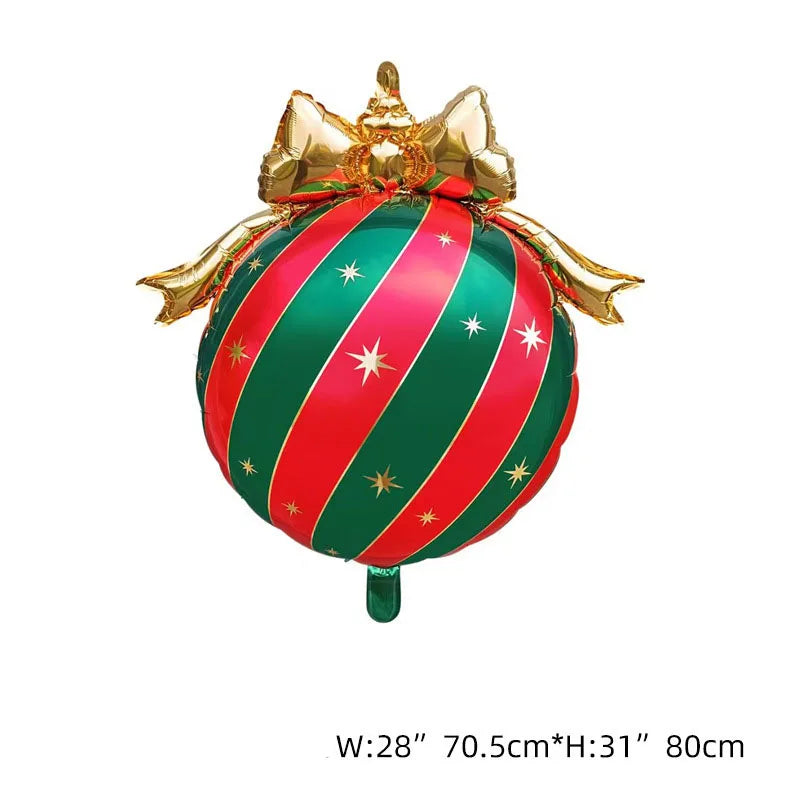 Christmas Ornament Ball Foil Balloon Striped Star Balloons Golden Bow Xmas Tree Hanging Decor Merry Christmas Ballons