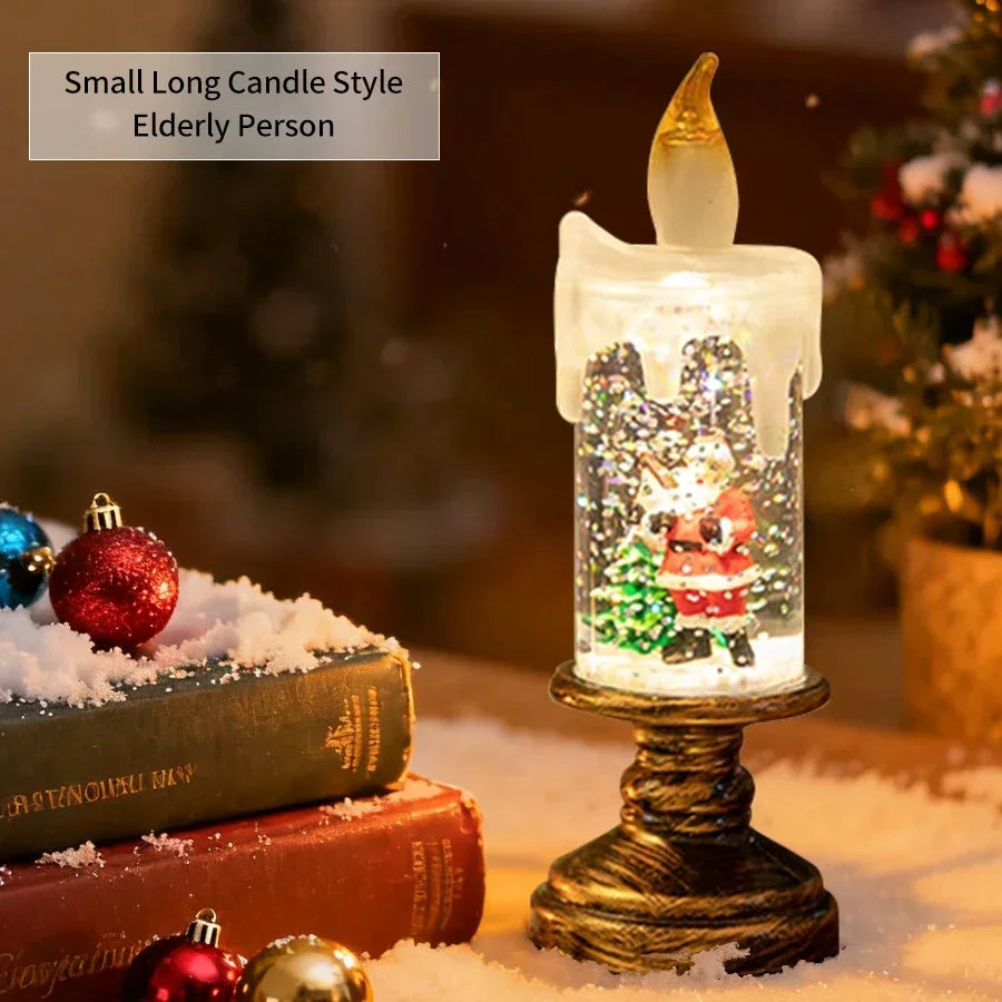 Christmas LED Candle Light Flameless Rotating Waterfall Sparkling Candle Light Crystal Electronic Candle Desktop Decoration Gift