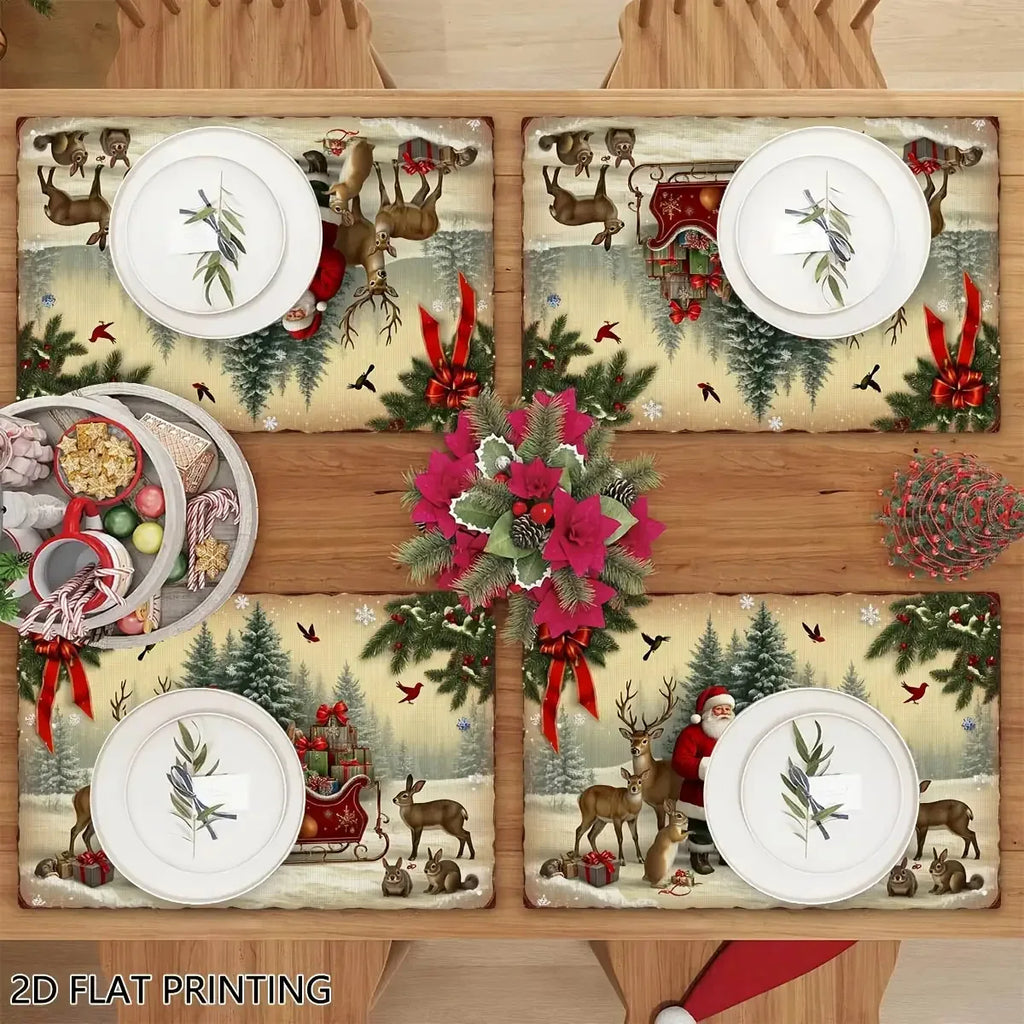 1PC Christmas Table Mats, Holiday Winter Holiday Pattern Placemats for Stylish Kitchen Decor and Modern Everyday Use