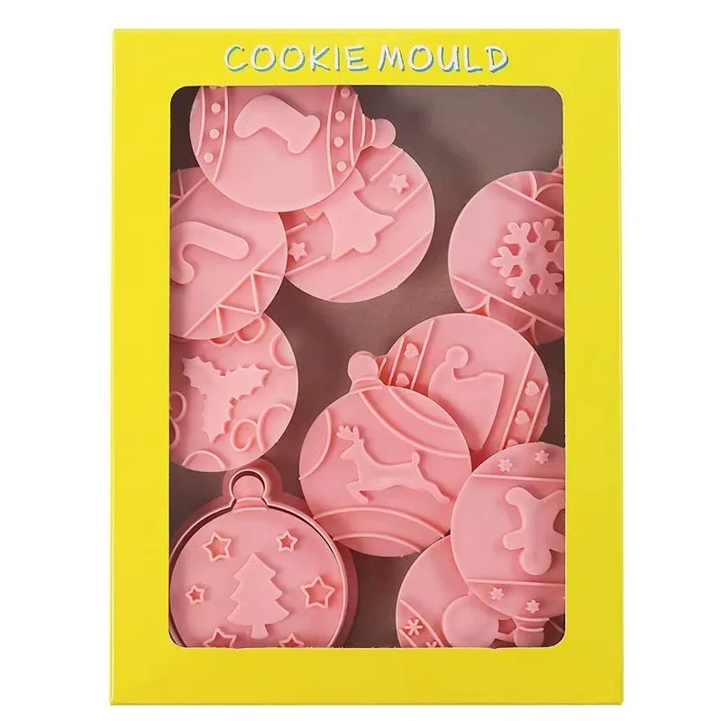 Christmas Cookie Cutter Set 8-Piece 3D Stamps Gingerbread Santa Tree Snowman Bells Snowflakes Baking Molds for Holiday Cookies